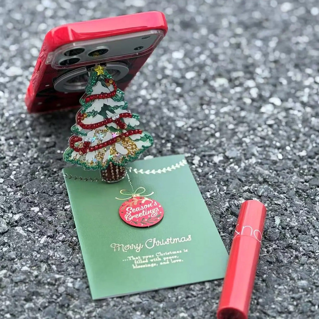 Christmas Tree Liquid Sand Phone Stand