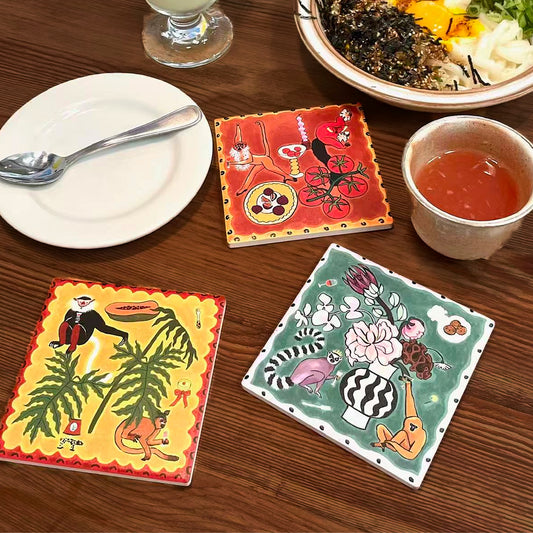 Monkey Party Ceramic Coasters (Set of 3)