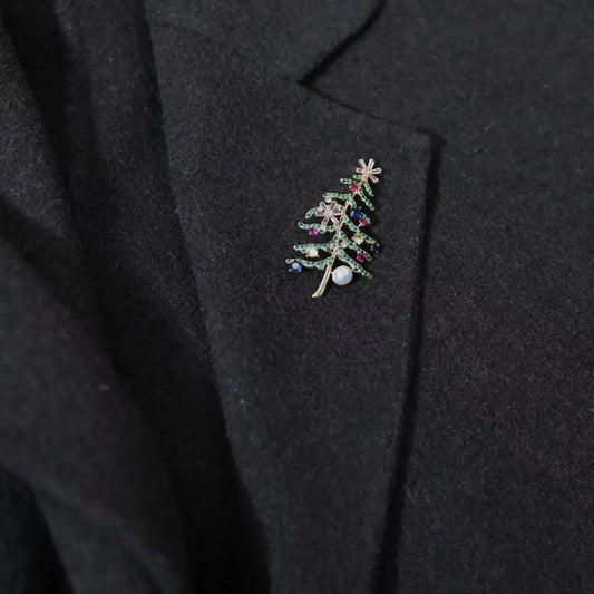 Pearl Christmas Tree Brooch - 18K Gold Plated