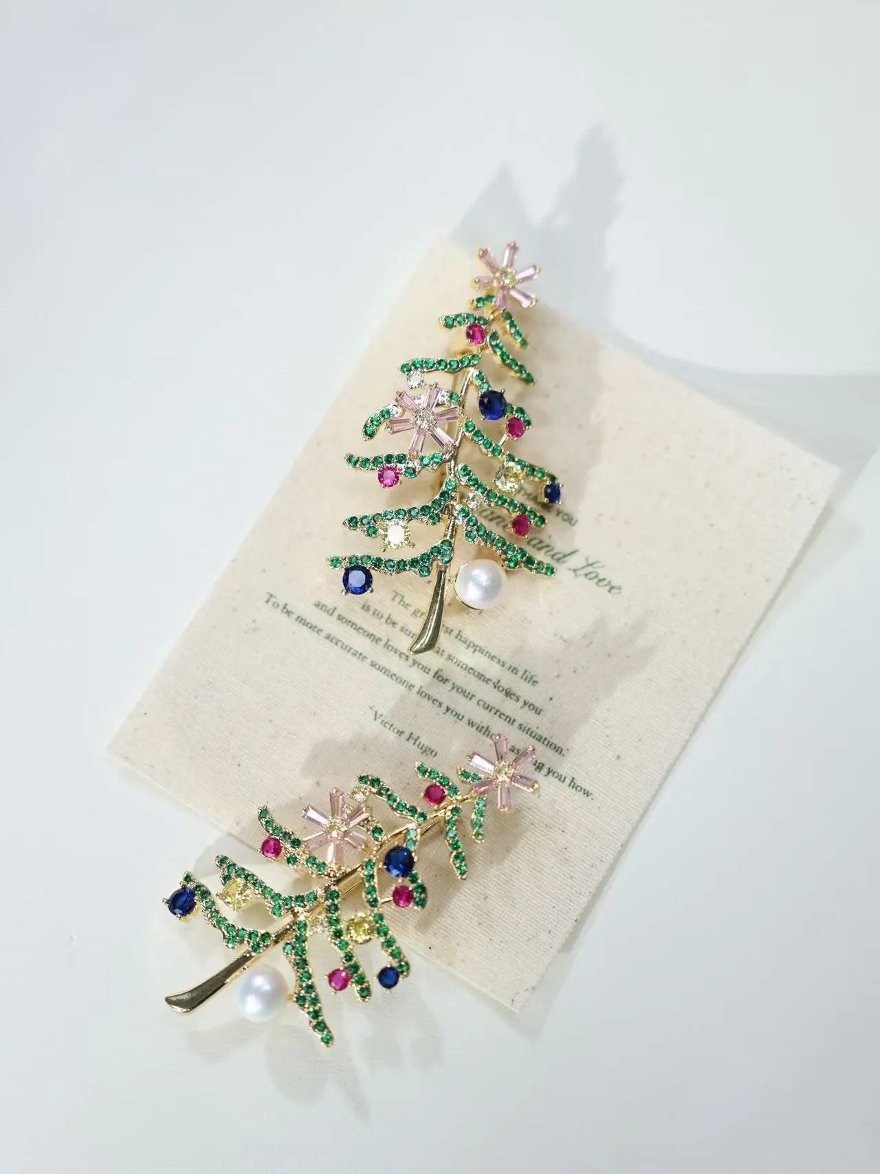 Pearl Christmas Tree Brooch - 18K Gold Plated