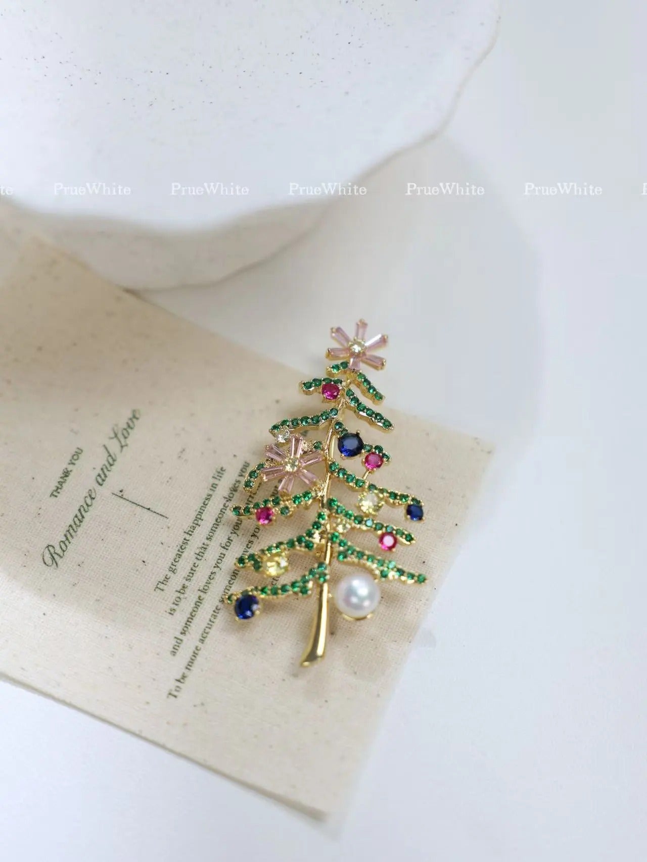 Pearl Christmas Tree Brooch - 18K Gold Plated
