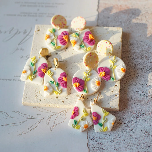 Bright Floral Clay Dangle Earrings Set